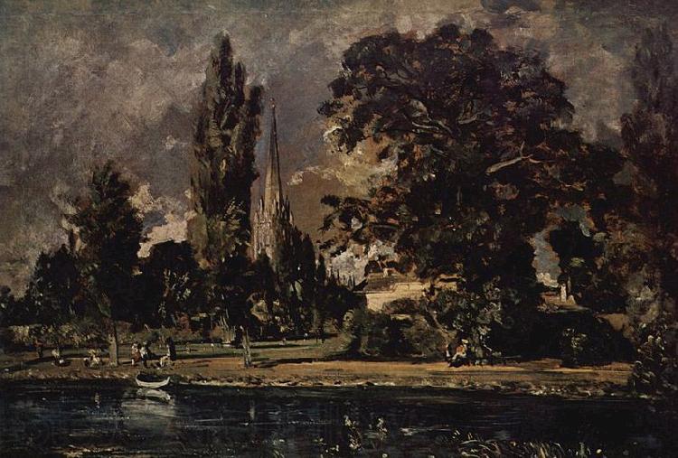 John Constable Die Kathedrale von Salisbury vom Flub aus gesehen, mit dem Haus des Archidiakonus Fischer, Skizze Norge oil painting art